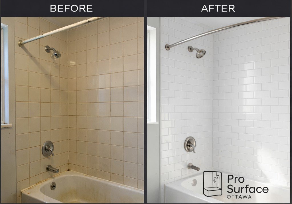 Shower wall and tub renovation before and after &mdash; Ottawa