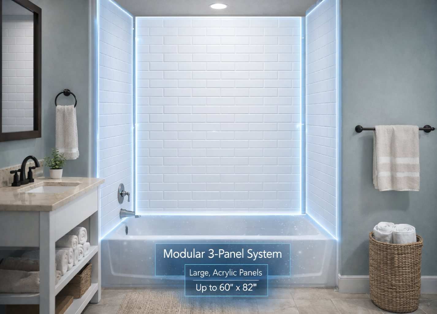 Acrylic shower wall system Ottawa — modular 3-panel