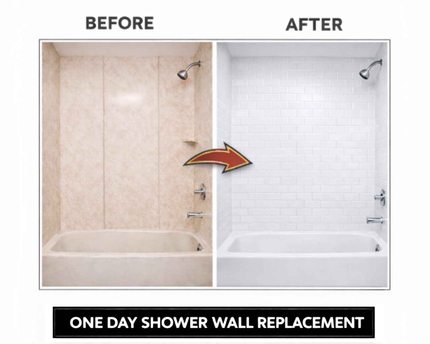 Before and after shower wall replacement Ottawa